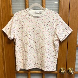 Kim Rogers White Tee with Pink and Yellow Floral Pattern